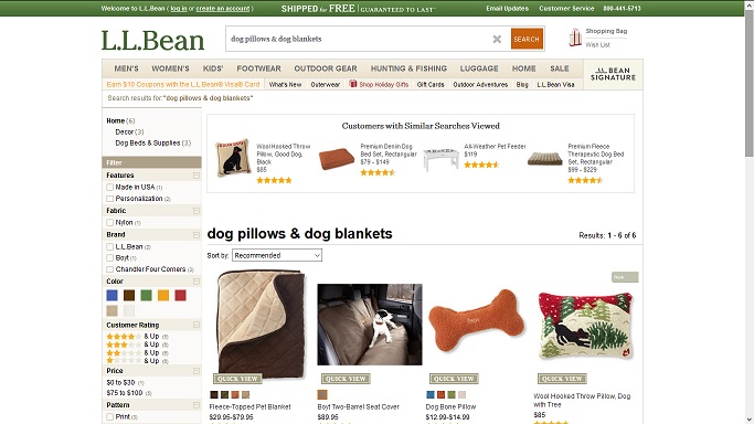 LL Bean has beautiful high quality dog pillows & dog blankets